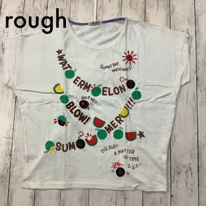 rough ラフ Tシャツ フレンチ袖 F アップリケ 刺繍 両面プリント 綿 フリーサイズ 夏 サマー かわいい おしゃれ スイカ