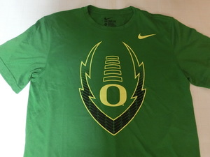 ◆USA購入 激レア 【Nike】機能素材【DRI FIT】USカレッジ【OREGON DUCKS】オレゴン大学ダックス アメフト【O】ロゴプリントT US L GREEN