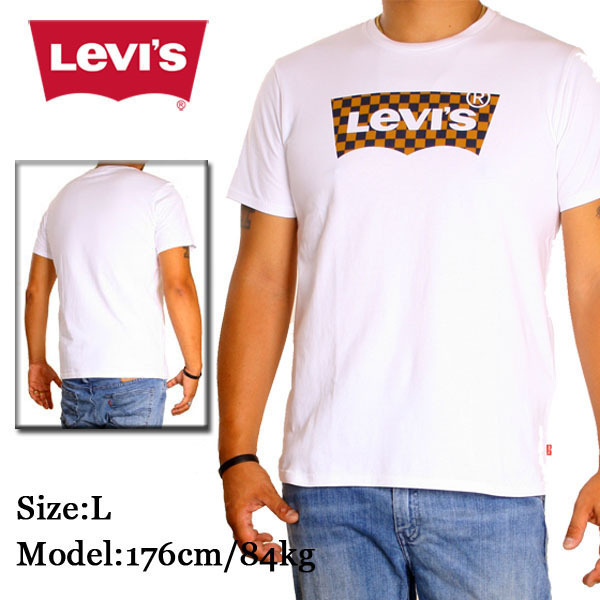 Mサイズ Levi`s リーバイス チェッカー ロゴ Tシャツ【ホワイトxブラウンxネイビー】サイズ：M アメージング 通販 服 レア ハイブランド 