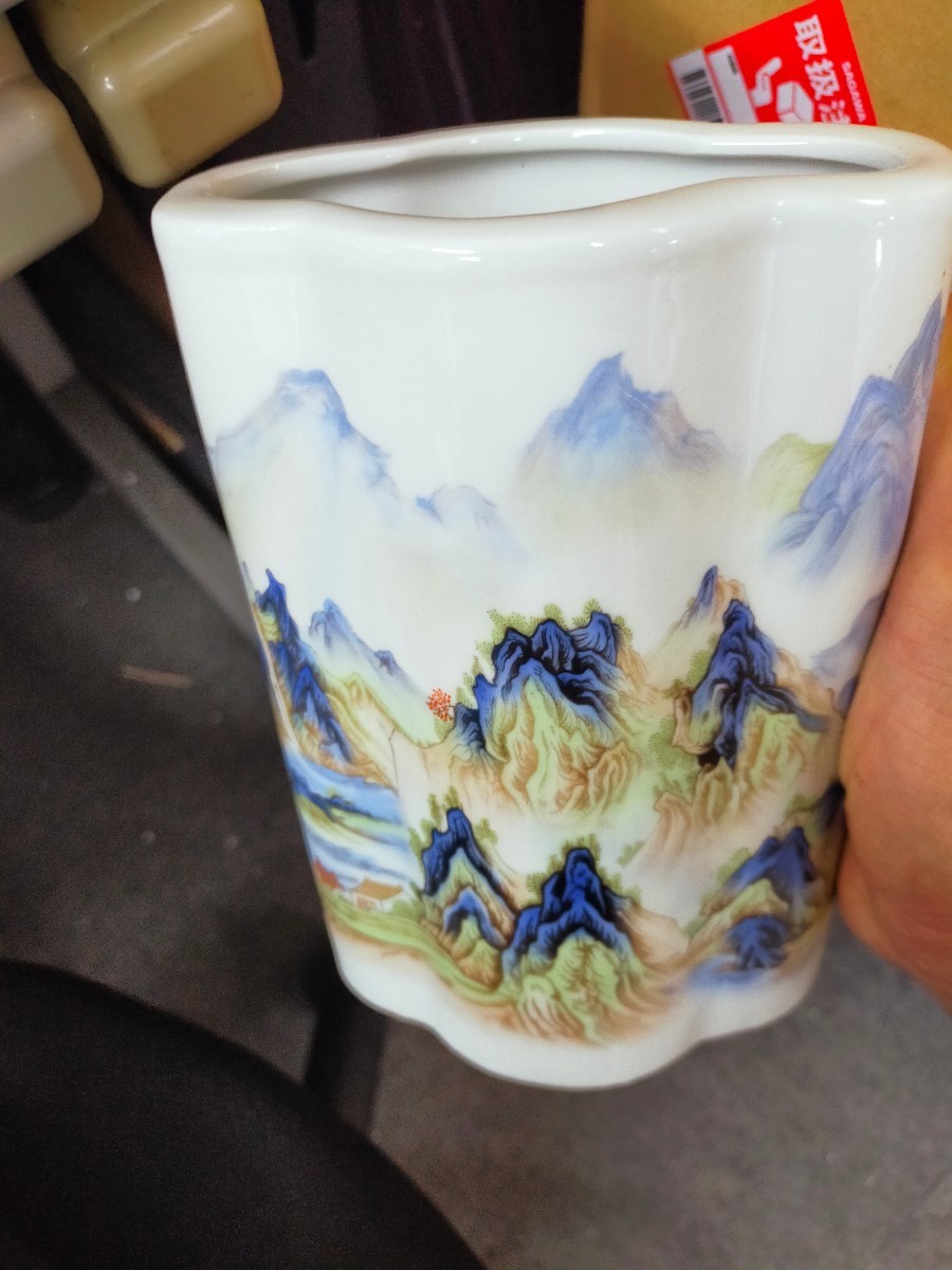 高評価なギフト 陶磁器 金糸千里江山の三才蓋碗 景徳鎮 装飾品 置物