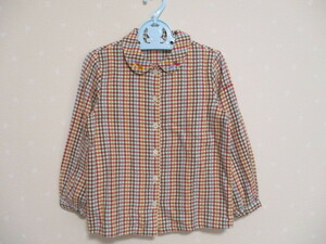 # Miki House # pretty check pattern long sleeve blouse 110cm