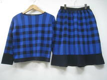 SONIA RYKIEL Collection ソニアリキエル コレクション セットアップ 上下 ニット チェック カットソー スカート 青 ブルー サイズS 32_画像1