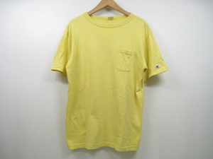 Champion チャンピオン ポケットTシャツ 半袖 ロゴ刺繍 黄 イエロー サイズL
