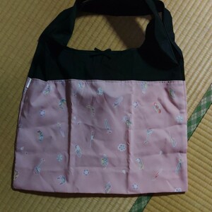 京都　一布や　　Made in JAPAN エコバッグ　和柄　くすんだピンク×黒　中にポケット有ります　