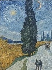 Tischgezeichnete Ölgemäldekopie/F4-Leinwand mit Ständer/Van Goghs Straße mit Zypressen und Sternen, Malerei, Ölgemälde, Abstraktes Gemälde