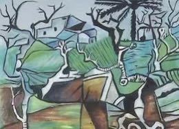 Schreibtischgezeichnete Ölgemäldekopie/F4-Leinwand mit Ständer/Picasso Winterlandschaft von Vallauris, Malerei, Ölgemälde, Abstraktes Gemälde