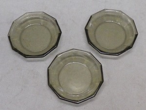 ●レトロ プレスガラス 気泡有 小皿 3枚 グレー ガラス 当時物 つまみ入れ 昭和レトロ ヴィンテージ●