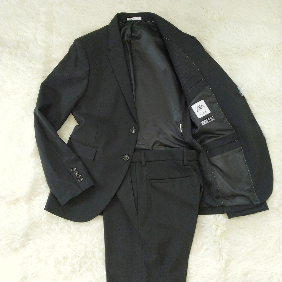 ZARA MAN】スーツ（38）ストライプ 背抜き 2ボタン ブラック M スーツ 