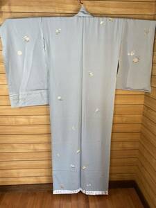  proof paper attaching . light woven silk fine pattern light blue tsukesage length 160 simplified kimono 