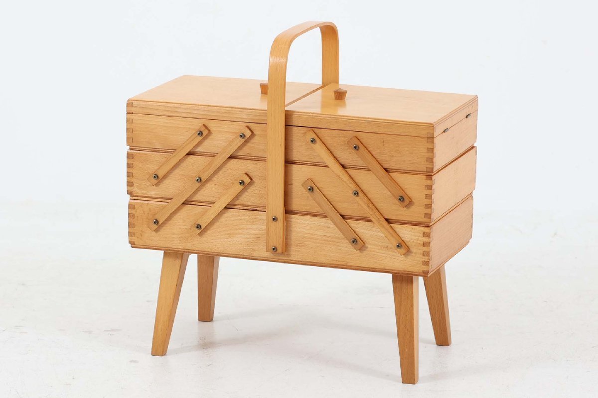 Caja de costura polaca madera de haya muebles escandinavos vintage, de coser, bordado, Caja de coser, herramienta, caja de coser