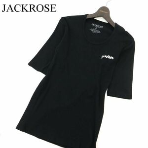 JACKROSE ジャックローズ 春夏 ロゴ刺繍★ 5分袖 カットソー Tシャツ Sz.3　メンズ 黒　C3T03966_5#A