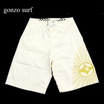 新品★ 未使用 THE GONZO SURF ゴンゾー サーフ ストレッチ 刺繍★ 水着 スイム ハーフ ショート パンツ Sz.28　メンズ 白　C3B01850_5#P_画像1