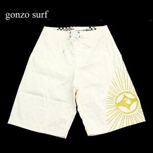 新品★ 未使用 THE GONZO SURF ゴンゾー サーフ ストレッチ 刺繍★ 水着 スイム ハーフ ショート パンツ Sz.28　メンズ 白　C3B01850_5#P