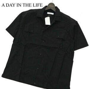 新品★ 未使用 A DAY IN THE LIFE ユナイテッドアローズ 春夏 ワッシャー CPO 半袖 オープンカラー シャツ Sz.S　メンズ 黒　C3T04111_5#A