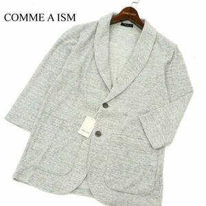 【新品 未使用】 COMME CA ISM コムサイズム 春夏 パイル生地★ ショールカラー 7分袖 ジャケット Sz.M　メンズ グレー　C3T04425_5#M