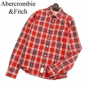 Abercrombie&Fitch アバクロンビー＆フィッチ 通年 チェック柄★ 長袖 ボタンダウン シャツ Sz.S　メンズ 赤　C3T04593_5#C