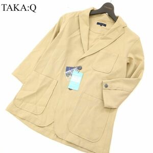 【新品 未使用】 TAKA:Q タカキュー 春夏 クールビズ★ 吸汗速乾 7分袖 ジャケット Sz.L　メンズ ベージュ　C3T04476_5#M