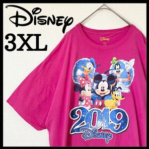 【美品】ディズニー Tシャツ 2019年限定 オーバーサイズ 半袖カットソー プリント ミッキー ミニー ドナルド グーフィー