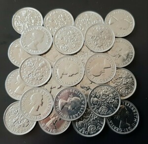エリザベス女王の幸せのシックスペンス イギリス 25枚セットラッキー6ペンス 1967本物古銭英国コイン 美品です19.5mm 2.8gram 