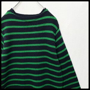  my yomaillot border marine sweater navy × green long sleeve knitted pull over unisex 1 size close year of model 