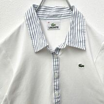 【大人気】ラコステ　ワニロゴ　ワンポイント　半袖ポロシャツ　ホワイト　ストライプ　切替　レディース　40サイズ　LACOSTE_画像3