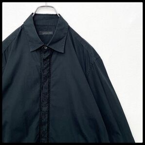 【激レア】エルマンノ・シェルヴィーノ 比翼 刺繍 貝ボタン 長袖シャツ ブラック メンズ 52サイズ Ermanno Scervino