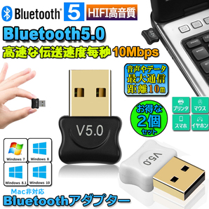 即納 2台セットbluetooth 5.0 USBアダプタ レシーバー ドングル 受信機 PC用 Ver5.0 Bluetooth USB アダプタ ブラック/ホワイト各1台づつの画像1