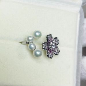 本真珠 パールリング 桜の指輪 18kwg仕上げ ダイヤモンド シルバーの画像4