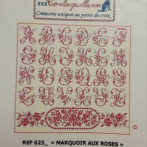 一斉値下げ◆クロスステッチ 図案◆薔薇の文字「MARQUOIR AUX ROSES」Tire I’Aiguille◆チャート 刺繍図案 フランス