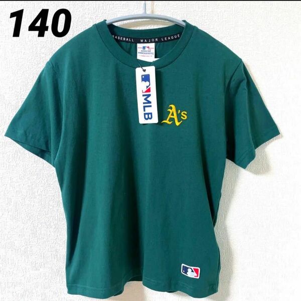 【新品】MLB公式　アスレチックス　ビッグロゴ　刺繍入り半袖Tシャツ　140