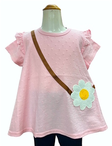 ★即決★新品タグ付 Moujonjon ムージョンジョン★ドットパイル 花ポシェット 半袖Tシャツ★140cm 11-12才 ￥2200