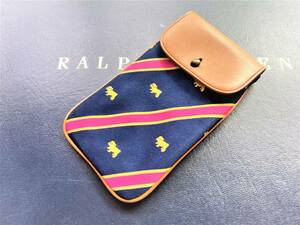  new goods unused * gorgeous SILK-TWILL[RUGBY... make do excellent article ]POLO Ralph Lauren genuine article . know adult . recommended make pouch * case x leather equipment ornament /RRL