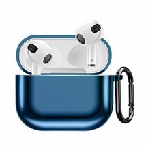 Apple AirPods 第3世代 収納ケース AirPods3 保護カバー コンパチブル メッキ TPU耐衝撃 軽量 ネイビー_画像1