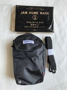 ●送料350円〜 未使用 雑誌 付録 JAM HOME MADE Wポケット スタッズ ショルダーバッグ ナイロン BLK 無地 ネックポーチ サコッシュ 非売品