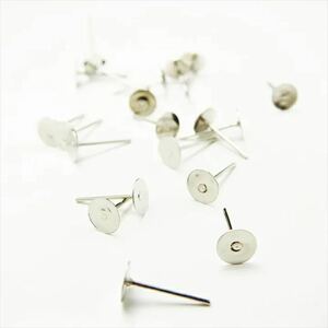 ピアス ピン 平皿 6mm 20本セット 10ペア シルバー 銀 丸皿 カン無し パーツ ポストピン バックキャッチ アクセサリー kspts