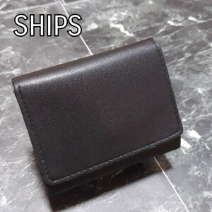 シップス　SHIPS　3つ折り財布　カーフ　黒