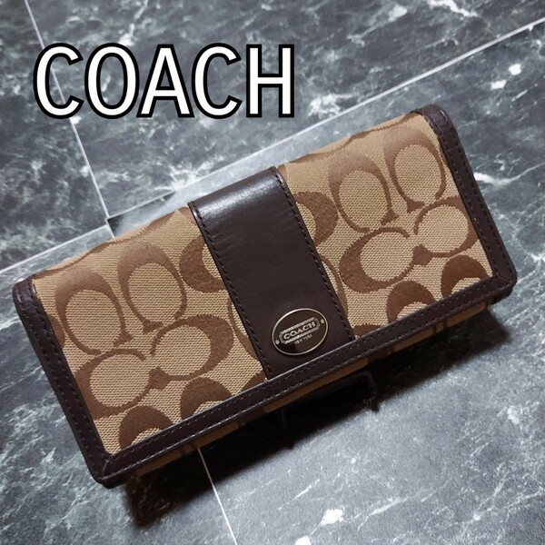 コーチ　COACH　2つ折り長財布　キャンパス　ベージュ