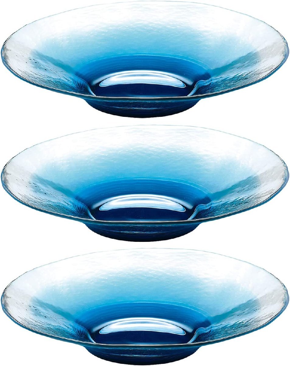 Plate Large Plate 25cm Stylish Made in Japan Handmade Toyo Sasaki Glass FUTAE Ball 250 Set of 3 Appetizer Hors D'oeuvre Main Blue Blue Popular, plate, dish, platter, platter, Single item