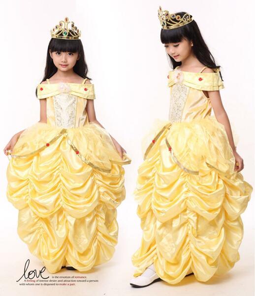 8240-110 キッズワンピース　プリンセスドレス　 ベル風ドレス　黄色