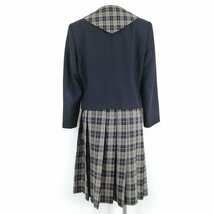 1円 セーラー服 チェックスカート 上下2点セット 指定 L 大きいサイズ 冬物 女子 学生服 中学 高校 紺 制服 中古 ランクC NA4027_画像2