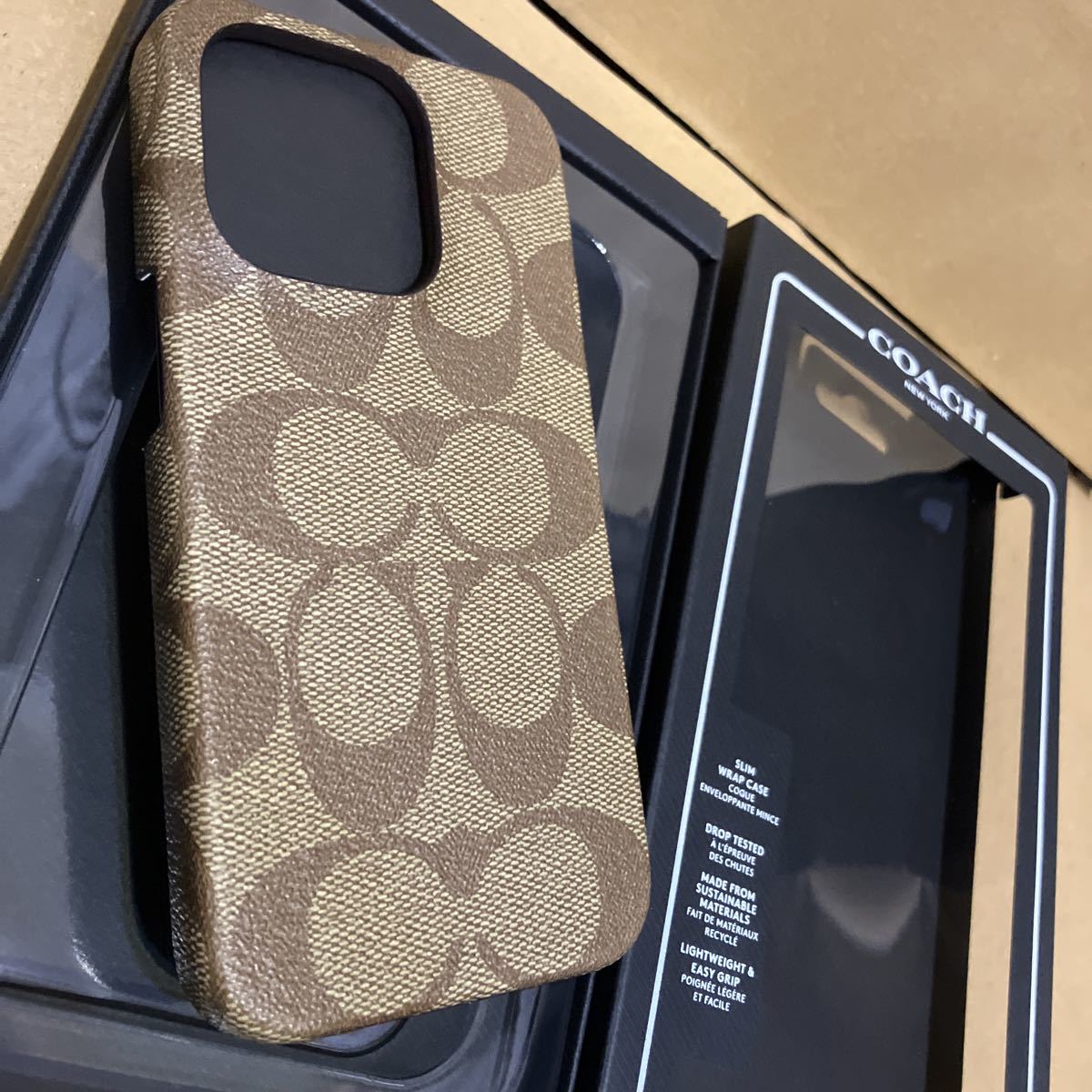 送料込 新品 COACH カーキ⑤ iPhone14PRO iPhoneケース 型押しレザー