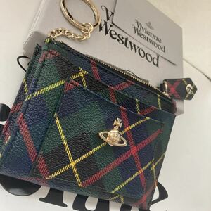 送料込●新品元箱付●価-27500円Vivienne Westwood ZIPカードホルダー① 青緑赤チェック 塩ビレザー ヴィヴィアンウエストウッド ビビアン