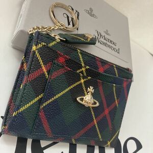 送料込●新品元箱付●価-27500円Vivienne Westwood ZIPカードホルダー② 青緑赤チェック 塩ビレザー ヴィヴィアンウエストウッド ビビアン