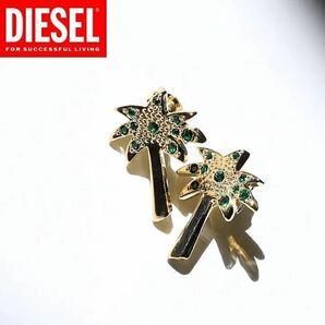 送料込●新品●価-22000円 DIESEL ディーゼル ピアス レディース ゴールド② パームツリー ヤシの木 ストーン APALMA