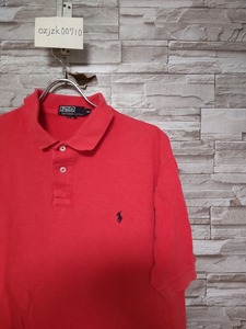 men's E611 vintage 80s～90s USA製 POLO by RALPH LAUREN ラルフローレン 鹿の子 半袖 ポロシャツ M レッド