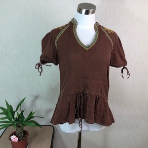 M796V ethnic style race series design embroidery V neck short sleeves tunic M rank 