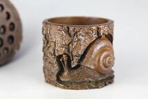 極美古銅煎茶道具 質感 細工カタツムリ木幹銅盖置_画像2