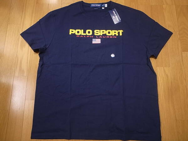 【送料無料 即決】POLO SPORT RALPH LAUREN 復刻 ポロスポーツ ラルフローレン LOGOロゴ USAアメリカ星条旗 TシャツTee ネイビー紺 XL 新品