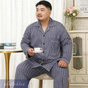 グレー 縞 大きいサイズ 3XL 敏感肌の方も安心 大きい メンズ パジャマ ルームウェア ゆったり 綿 長袖 吸汗 通気 肌に優しい 薄手 部屋着