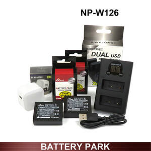 大容量　NP-W126 / NP-W126S FUJIFILM 互換バッテリー　2個と　互換充電器　ACアダプター付 X-S10 X-H1 X100V X-T30 X-A7 X-E4 X-Pro3